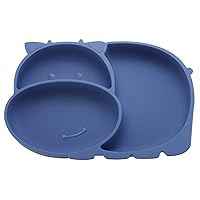 Silicone Baby Plates with Suction,Divided Placemat Dish for Toddlers and Kids,Baby First Stage Self Feeding Training Supplies (Hippo-Blue)
