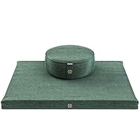 Mindful & Modern Meditation Cushion and Zabuton Meditation Mat Bundle - Premium Luxury Velvet Meditation Cushion Set for Yoga - Buckwheat Zafu Floor Pillow and Rectangular Mat - Emerald Green Color