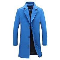 Men's Wool Blend Trench Coat Single Breasted Business Long Pea Coats Lightweight Notched Lapel Overcoat Jacket