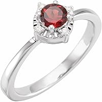 925 Sterling Silver Round 4.5mm Natural Mozambique Garnet I2 H+ 0.04 Carat Polished and .04 Diamond Rin Jewelry for Women
