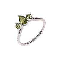 August Birthstone Green Peridot Ring, Size US 6.5 925 Sterling Silver Cut Gemstone Handmade Ring