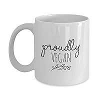 PROUDLY VEGAN MUG - Unique Coffee Mug for Vegan - Cute Vegetarian Ceramic Cup - Birthday gift for Him or Her, Mom, Dad - Gift Idea for Boyfriend or Girlfriend (11 oz)