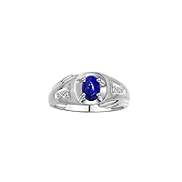Rylos Men's Rings 14K White Gold Classic Designer Style 8X6MM Oval Gemstone & Sparkling Diamond Ring - Color Stone Birthstone Rings for Men, Sizes 8-13. Mens Jewelry
