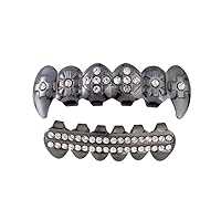 18K Gold Plated Hip Hop Teeth Grillz Caps Iced Out CZ Top and Bottom Vampire Fangs Colorful Diamond Grillz Set for Men Women