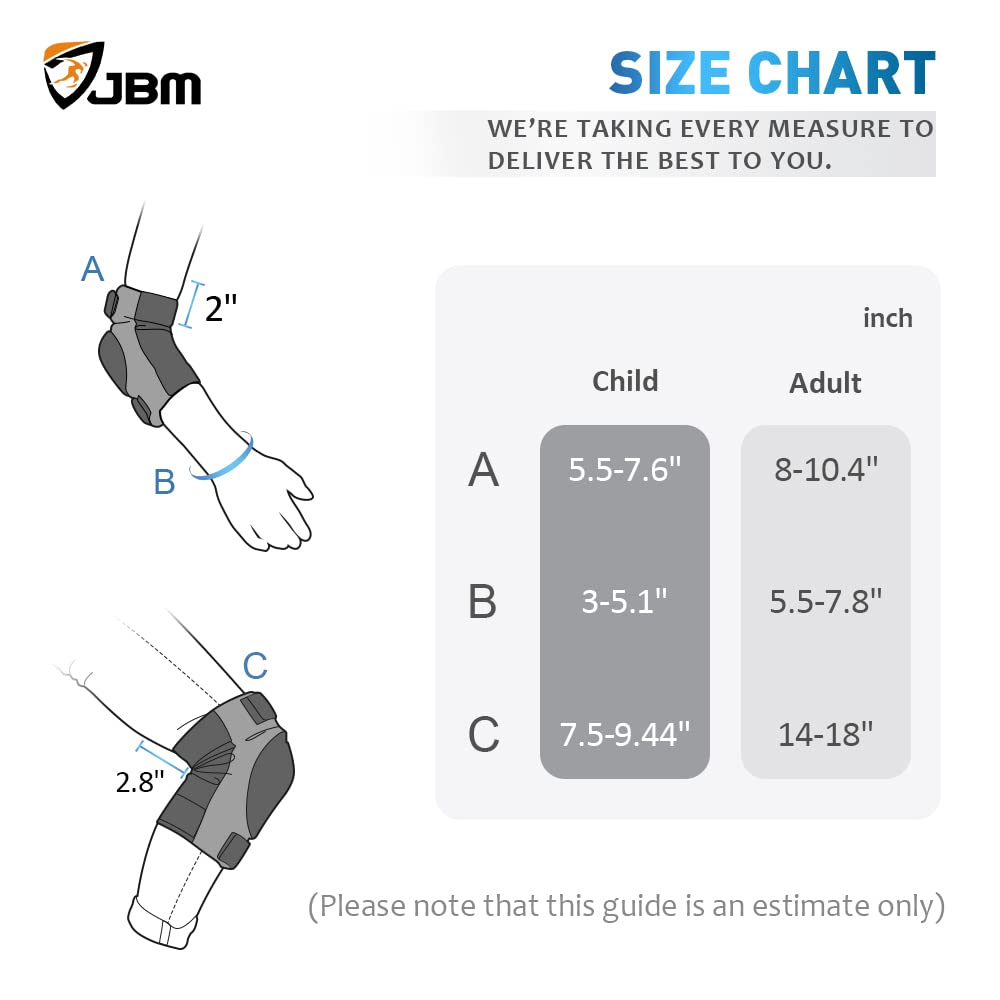 JBM Adult / Child Knee Pads Elbow Pads Wrist Guards 3 in 1 Protective Gear Set for Multi Sports Skateboarding Inline Roller Skating Cycling Biking Bicycle Scooter