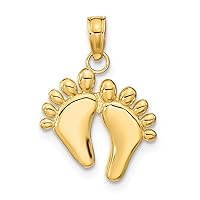 14k Gold Double Feet H P and Hang Ten Styele Charm Pendant Necklace Measures 14.32x12.46mm Wide 0.8mm Thick Jewelry for Women