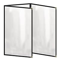 Double Stitched Deluxe Sewn Menu Covers, Made with Black Leatherette, 10 Gauge Protective Vinyl and Gold Decorative Corners, 8.5” x 14”, 6 View Foldout (Pack of 24) – Made in The USA