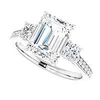 Center 8X6 mm Emerald Cut Moissanite And Natural White Diamond Twisted Solitaire Engagement Ring In 14K White Gold Jewelry Gift For Women Wedding (2 CT) Ring Size-3-12