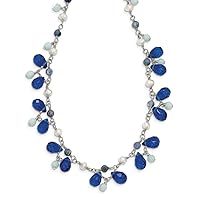 Fancy Lobster Closure SS Blue Crystal Lapis Dyed Howlite Freshwater Cultured Pearl Necklace 16 Inch Lobster Claw Jewelry for Women