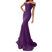 VeraQueen Women's Off Shoulder Mermaid Evening Dress Long Satin Formal Party Gowns