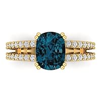 Clara Pucci 3.50 ct Cushion Cut Solitaire Genuine Natural London Blue Topaz Engagement Promise Anniversary Bridal Ring 18K Yellow Gold