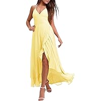 Women's Summer Casual Long Dress Strapless Strap Homecoming Dress V Neck Side Split Maxi Dresses with Pocket