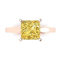 2.6 ct Princess Cut Solitaire Yellow Citrine Classic Anniversary Promise Engagement ring Solid 18K Rose Gold for Women