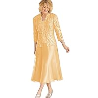 Two Piece Evening Mother of The Bride Dresses A Line Chiffon Mother Dresses for Weddings with Lace Coat