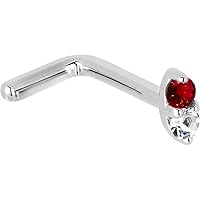 Body Candy Solid 14k White Gold 1.5mm Genuine Ruby Diamond Marquise L Shaped Nose Stud Ring 18 Gauge 1/4