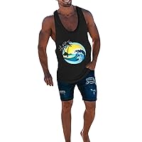 Palm Tree Printed Hawaiian Tank Tops for Men Beach Summer Casual Sleeveless Shirt Lightweight Quick Dry T-Shirt