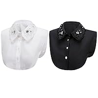2Pcs Lady Shirt False Collar Lace Half Shirt Detachable False Faux Collar Cuff Cotton Choker Tie