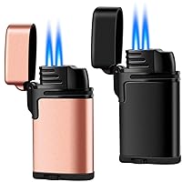 Torch Lighter 2 Pack Double Jet Flame Refillable Butane Lighter Adjustable Dual Flame Gas Lighters Small Windproof Lighter for Christmas (Without Fuel, No Fuel Window)