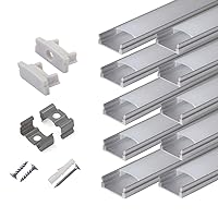 1.64ft U-Shape LED Aluminum Channel for LED strip Lights Milky White Cover,End Caps and Metal Mounting Clips sliver Jirvyuk 10 Pack 0.5m 