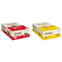 think! Protein Bars, Chunky Peanut Butter & Lemon Delight Flavors, 20g Protein, 0g Sugar, Gluten Free, Kosher, No Artificial Ingredients, 2.1 Oz per Bar, 10 Count