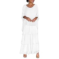 Women's Cotton Ruffle Tiered Oversized Half Sleeves Crew Neck Baggy Flowy Casual Maxi Dress Loose Beach Tunic Dress