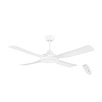 EGLO Bondi 1 Ceiling Fan with 4 Blades with Remote Control, Timer and Summer Winter Operation, ABS Plastic in Matte White, AC Motor, Diameter 122 cm