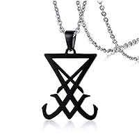 Mens Necklace Stainless Steel Sigil of Lucifer Seal of Satan Baphomet Pendant with Chain 22 Inch