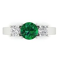 Clara Pucci 1.50 ct Round Cut Solitaire 3 stone Simulated Green Emerald Engagement Promise Anniversary Bridal Wedding Ring 14k White Gold