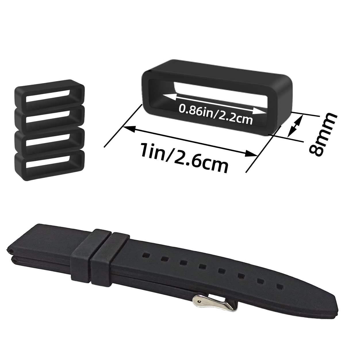 6 Pcs Watch Band Loop Holder Keeper for Resin Belt, Replacement Fastener Rings for Silicone Leather Rubber Watch Strap, Durable Fastener Retainer Size(22mm)