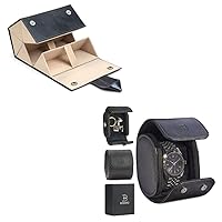 BOSHKU 5-Slot Sunglasses Organizer (Slate Gray) + Watch Roll Travel Case (Single Compartment)