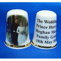 Porcelain China Collectable Thimble - Prince Harry & Meghan Markle Wedding Family Group Box