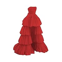 2024 Ball Gown High Low Prom Homecoming Cocktail Dresses Strapless Layers Tulle Ruffle