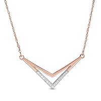 0.05 CT Round Cut Created Diamond Accent Chevron Simple Pendant Necklace 14k Rose Gold Over
