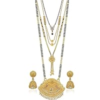 Presents Traditional One Gram Gold Plated Combo of 4 Necklace Pendant 30 Inch Long and 18 Inch Short Mangalsutra/Tanmaniya/Nallapusalu with 1 Pair of #Aport-1892