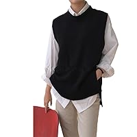 Round Neck Vest Lady's Cashmere Knit Sleeveless Sweater Solid Color Wool Vest Black L