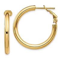 14k Yellow Gold Round Shape Omega Back Hoop Earrings Fine Jewelry For Women Gifts For Her (3x2mm)
