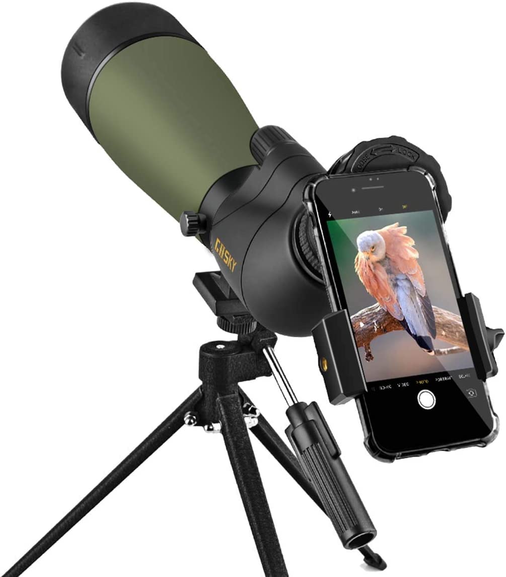 Gosky Updated 20-60x80 Spotting Scopes with Tripod, Carrying Bag and Quick Phone Holder - BAK4 High Definition Waterproof Spotter Scope for Bird Watching Wildlife Scenery1,Green
