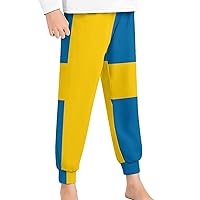 Sweden Flag Youth Pajama Pants Elastic Waist Pajama Bottoms Lounge Pants Sleepwear PJ Bottoms