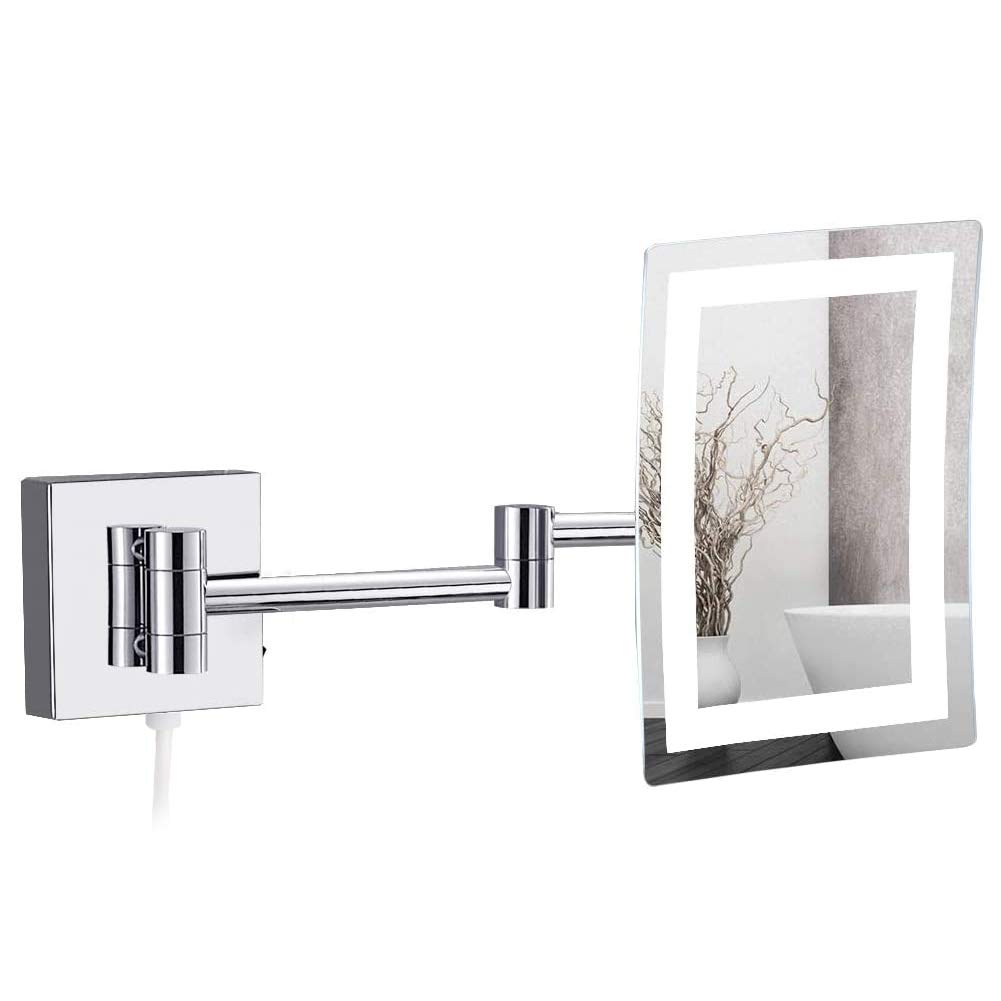GURUN LED Lighted Wall Mount Rectangular Makeup Mirror,8.5 Inch 3X Magnification Single-Sided,Chrome Finish 1801D