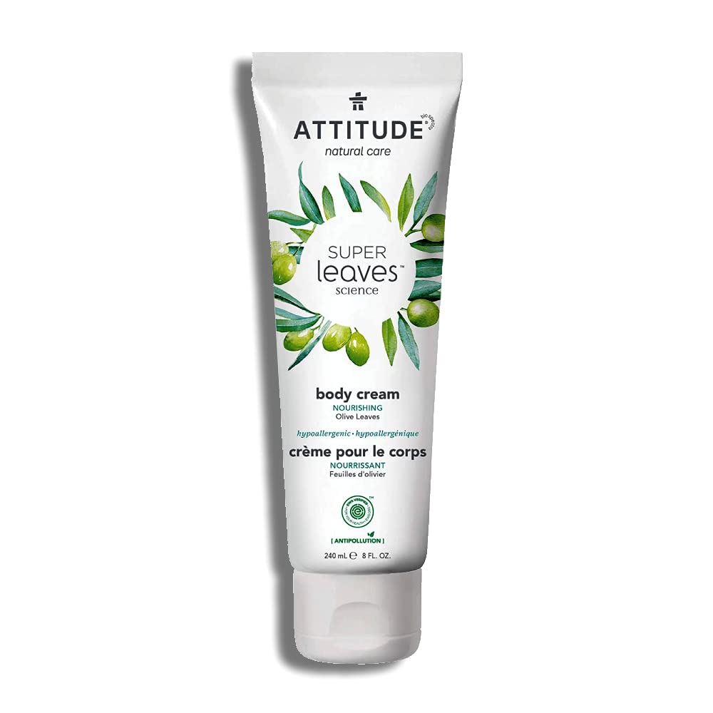 ATTITUDE Body Cream, EWG Verified, Dermatologically Tested, Plant- and Mineral-Based, Vegan Beauty Products, Nourishing, Olive Leaves, 8 Fl Oz
