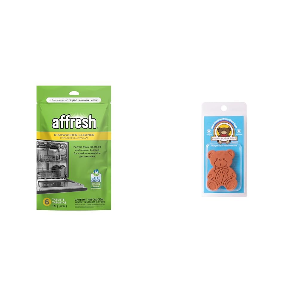 Affresh Dishwasher Cleaner, Helps Remove Limescale and Odor-Causing Residue, 6 Month Supply & Brown Sugar Bear Light Brown Sugar Original Sugar Saver and Softener, Single