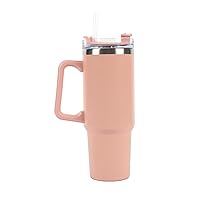 30 oz Tumbler Mug with Lid and Straw, Reusable Insulated Mug with Handle, Stainless Steel Tumbler for Iced & Hot Beverages, Blush Pink