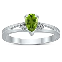 6X4MM Peridot and Diamond Pear Shaped Open Three Stone Ring in 10K White Gold