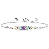 925 Sterling Silver and 10K Yellow Gold Purple Amethyst White Opal and White Lab Grown Diamond Tennis Bracelet For Women (1.50 Cttw, Gemstone February Birthstone, Fully Adjustable Up to 9 Inch)