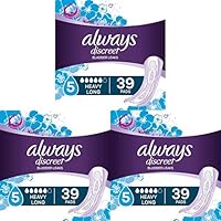 Always Discreet, Incontinence Pads for Women, Maximum, Long Length (Packaging May vary), Purple, 39 Count (Pack of 3)