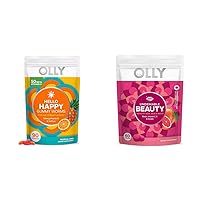 OLLY Hello Happy Adult Gummy Worms Mood Balance Support with Undeniable Beauty Gummy for Hair Skin Nails - 90 and 60 Count