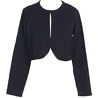 Little Girls Long Sleeve Beaded Flower Girl Cardigan Sweater Bolero