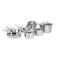 Lagostina Q939SC64 Tri-Ply Stainless Steel Multiclad Dishwasher Safe Oven Safe Glass Lid Cookware Set , 12-Piece, Silver