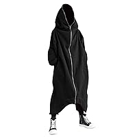 Zip up Hoodie Long Men Men's Solid Color Outerwear Personality Dark Style Full Body Long Sleeved Toddler Boy