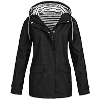 Womens Rain Jacket with Hood Long Rain Coat for Women Waterproof Windbreaker Stripe Lined Lightweight Raincoats for Outdoor